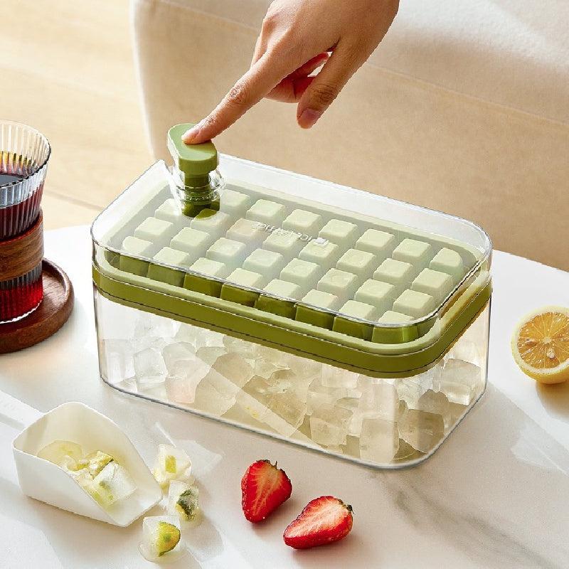 Double Layer Ice Cube Maker Silicone Square Ice Mold with Ice Scraper