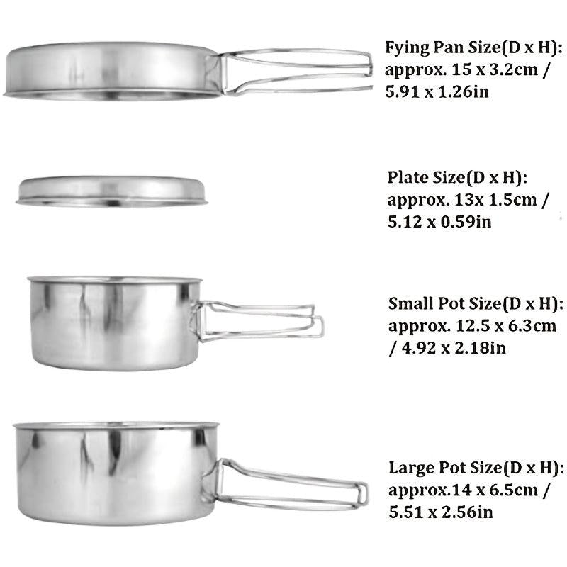 4pcs Portable Stainless Steel Cookware Set for Camping Picnic