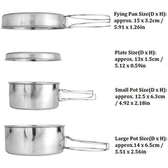 4pcs Portable Stainless Steel Cookware Set for Camping Picnic