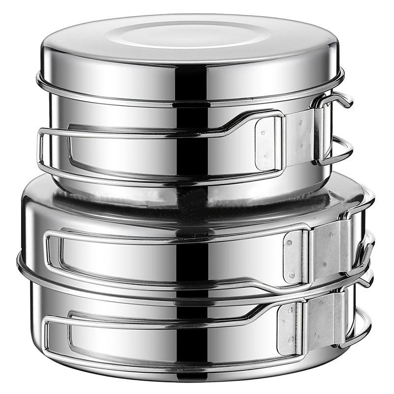 4pcs Portable Stainless Steel Cookware Set for Camping Picnic