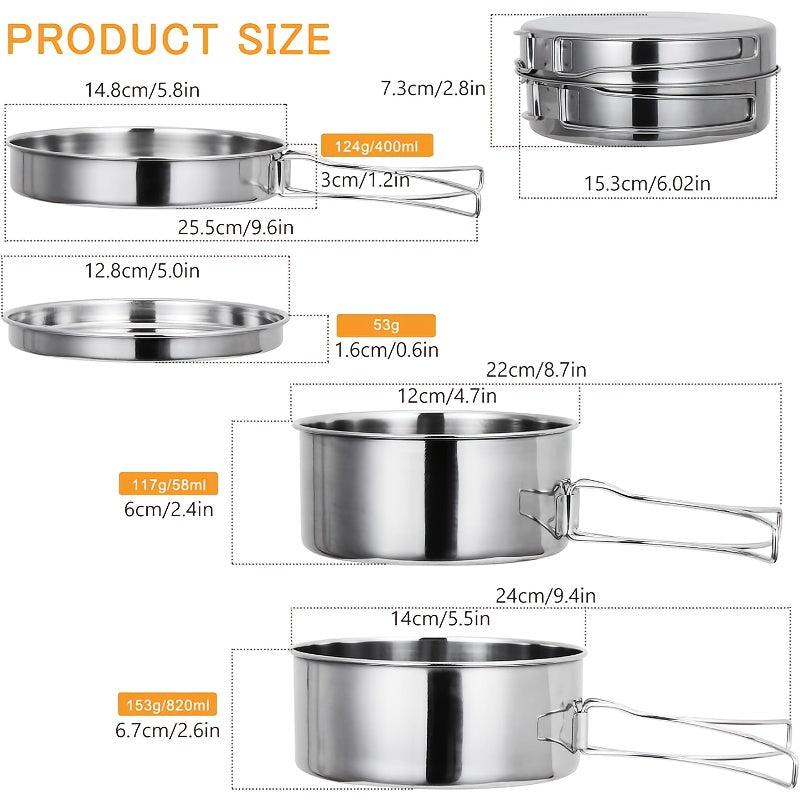 4pcs Portable Stainless Steel Cookware Set for Camping Picnic