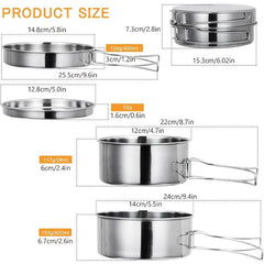 4pcs Portable Stainless Steel Cookware Set for Camping Picnic