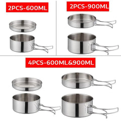 4pcs Portable Stainless Steel Cookware Set for Camping Picnic