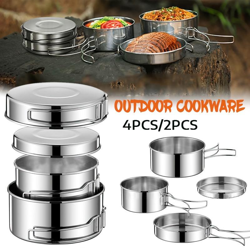 4pcs Portable Stainless Steel Cookware Set for Camping Picnic