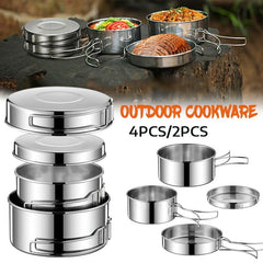 4pcs Portable Stainless Steel Cookware Set for Camping Picnic