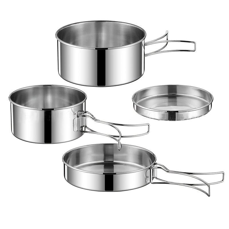 4pcs Portable Stainless Steel Cookware Set for Camping Picnic