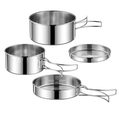 4pcs Portable Stainless Steel Cookware Set for Camping Picnic