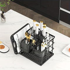 Wall Mounted Kitchen Tool Holder with Cutlery and Cutting Board Rack
