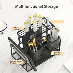 Wall Mounted Kitchen Tool Holder with Cutlery and Cutting Board Rack