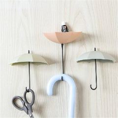 3pcs Plastic Umbrella Adhesive Hook Key Hook Home Decoration Wall Shelf