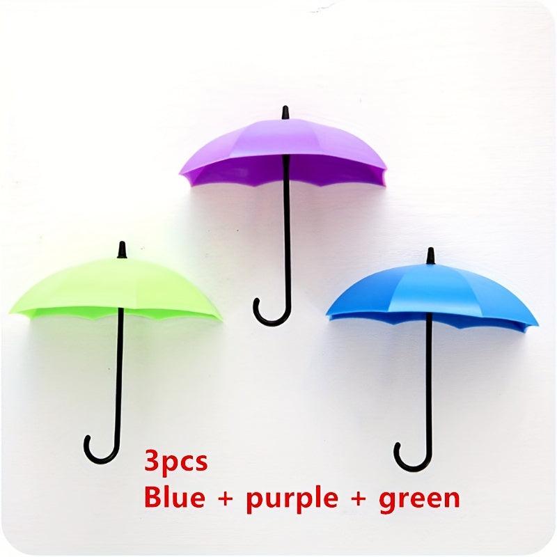3pcs Plastic Umbrella Adhesive Hook Key Hook Home Decoration Wall Shelf
