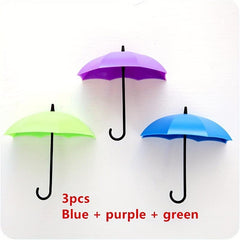 3pcs Plastic Umbrella Adhesive Hook Key Hook Home Decoration Wall Shelf