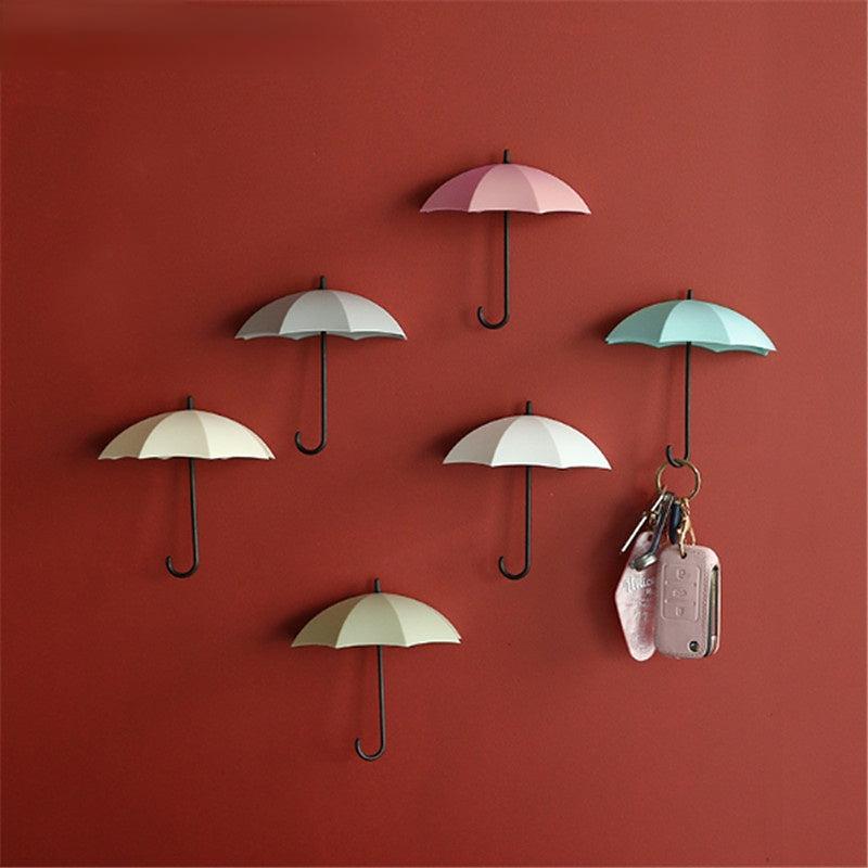 3pcs Plastic Umbrella Adhesive Hook Key Hook Home Decoration Wall Shelf