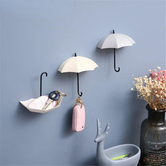 3pcs Plastic Umbrella Adhesive Hook Key Hook Home Decoration Wall Shelf