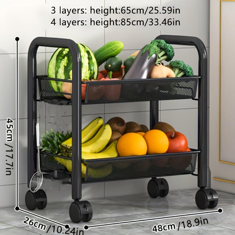 4-Layer Kitchen Storage Rack Mobile Fruit Vegetable Basket Shelf