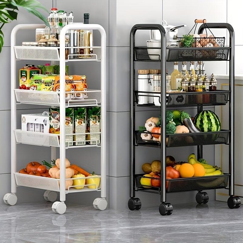 4-Layer Kitchen Storage Rack Mobile Fruit Vegetable Basket Shelf