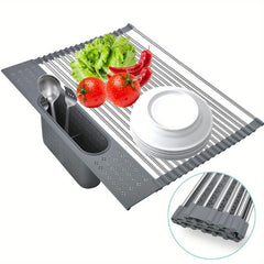 Roll Up Dish Drying Rack Kitchen Sink Drain Basket