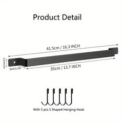 Kitchen Rail Utensil Rack With 5 Hooks Hanging Utensils Holder