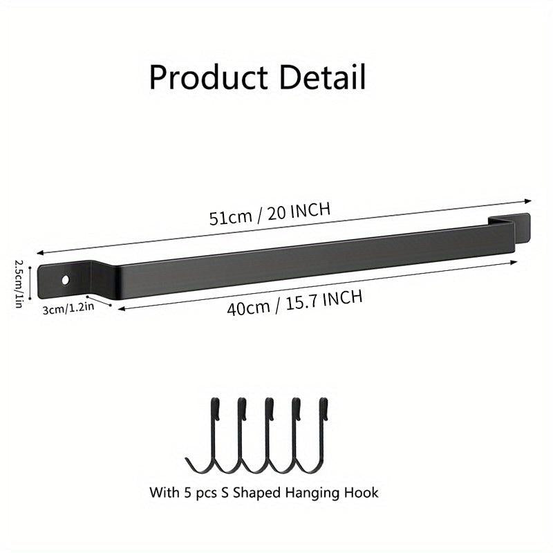 Kitchen Rail Utensil Rack With 5 Hooks Hanging Utensils Holder