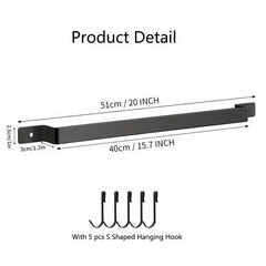 Kitchen Rail Utensil Rack With 5 Hooks Hanging Utensils Holder
