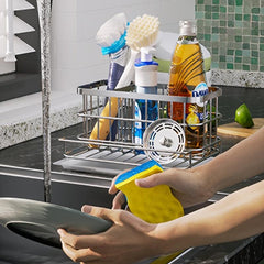 Stainless Steel Sink Caddy with Drip Tray 4 in 1 Kitchen Organizer