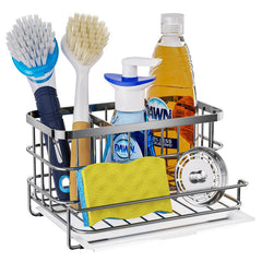 Stainless Steel Sink Caddy with Drip Tray 4 in 1 Kitchen Organizer