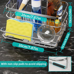 Stainless Steel Sink Caddy with Drip Tray 4 in 1 Kitchen Organizer