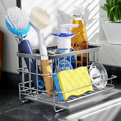 Stainless Steel Sink Caddy with Drip Tray 4 in 1 Kitchen Organizer