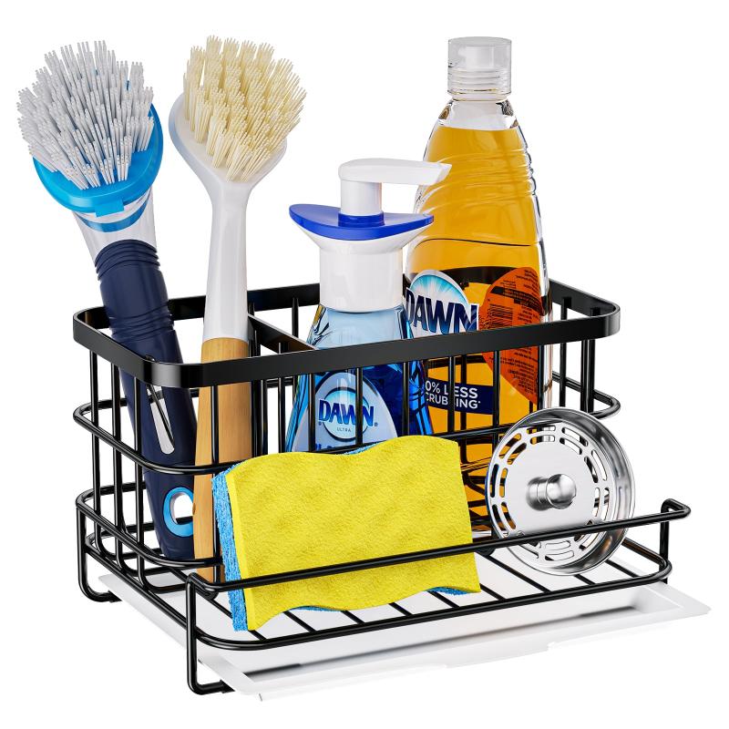 Stainless Steel Sink Caddy with Drip Tray 4 in 1 Kitchen Organizer