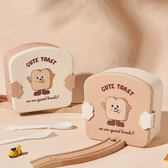 Sandwich Pattern Divided Grid Plastic Lunch Box Leakproof Food Container