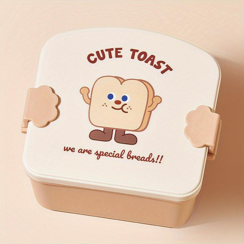 Sandwich Pattern Divided Grid Plastic Lunch Box Leakproof Food Container