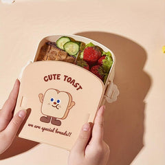 Sandwich Pattern Divided Grid Plastic Lunch Box Leakproof Food Container