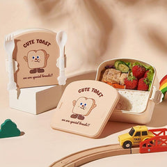 Sandwich Pattern Divided Grid Plastic Lunch Box Leakproof Food Container