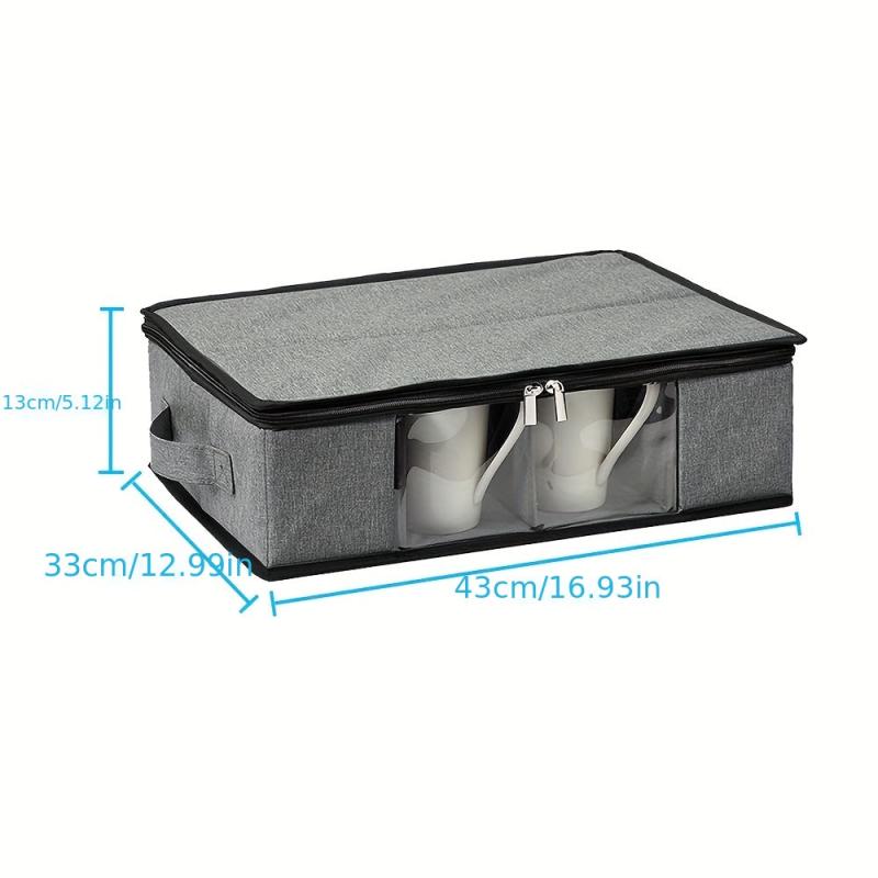 Storage Box with Dividers for Mugs and Cups - Organize Coffee Tea Glassware