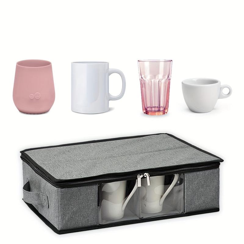 Storage Box with Dividers for Mugs and Cups - Organize Coffee Tea Glassware