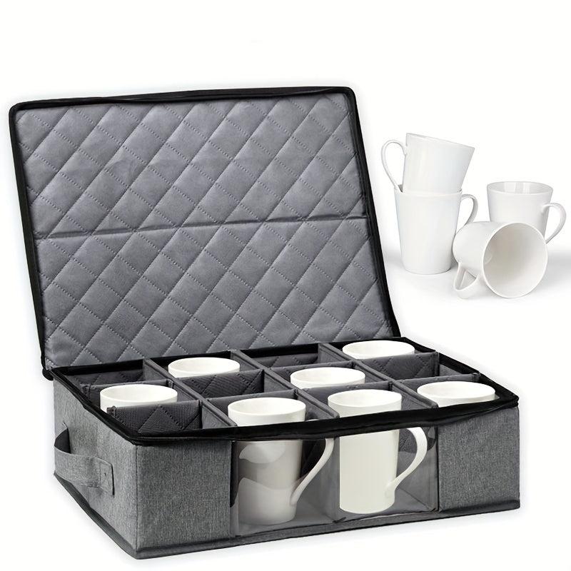 Storage Box with Dividers for Mugs and Cups - Organize Coffee Tea Glassware