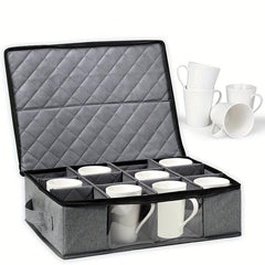 Storage Box with Dividers for Mugs and Cups - Organize Coffee Tea Glassware