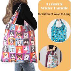 Reusable Floral Polyester Shopping Bag Machine Washable Grocery Bags