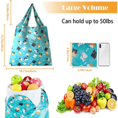 Reusable Floral Polyester Shopping Bag Machine Washable Grocery Bags