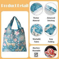 Reusable Floral Polyester Shopping Bag Machine Washable Grocery Bags