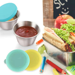 Set of 2 Stainless Steel Sauce Cups with Silicone Lid 50ML