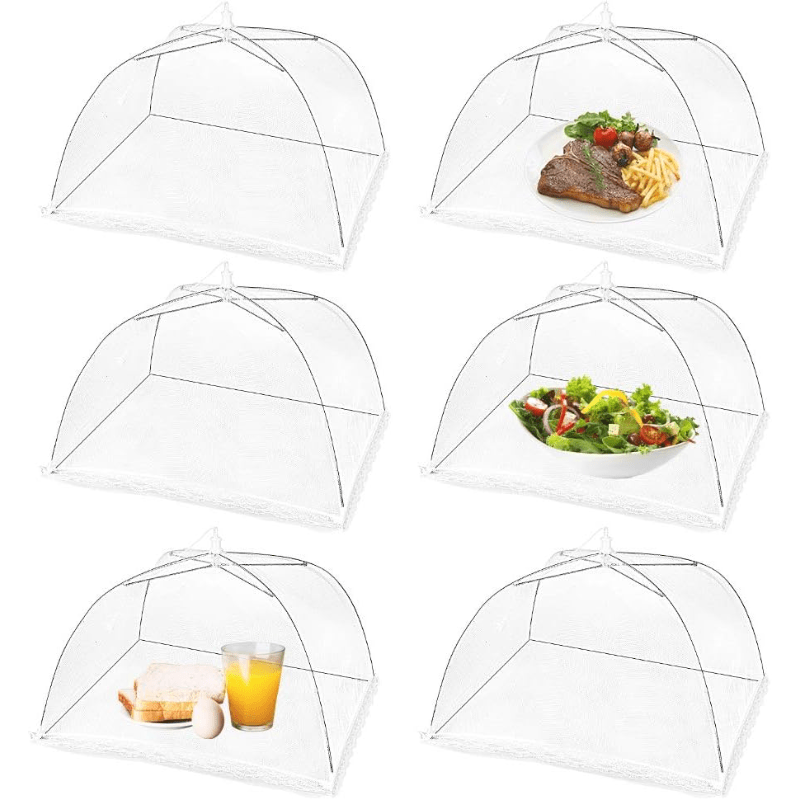 6pcs Pop Up Food Cover Tent 43x43cm Reusable Outdoor Picnic Food Mesh