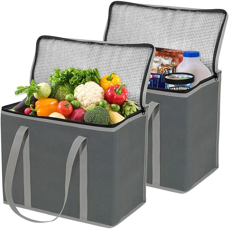 Foldable Reusable Insulated Grocery Bags with Zipper & Handles