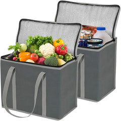 Foldable Reusable Insulated Grocery Bags with Zipper & Handles