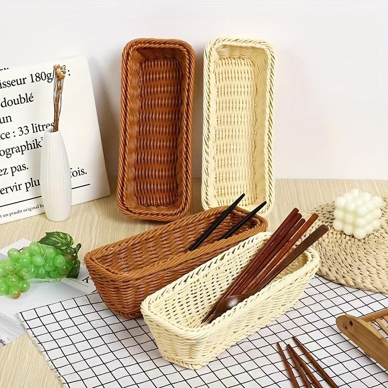 Rattan Woven Utensils Storage Basket for Home Kitchen Supplies