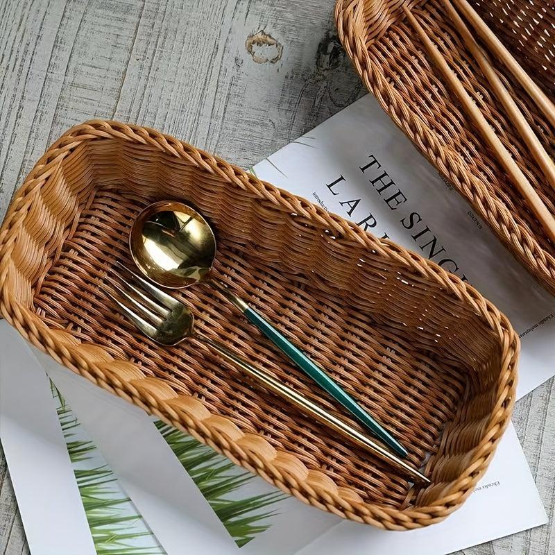 Rattan Woven Utensils Storage Basket for Home Kitchen Supplies