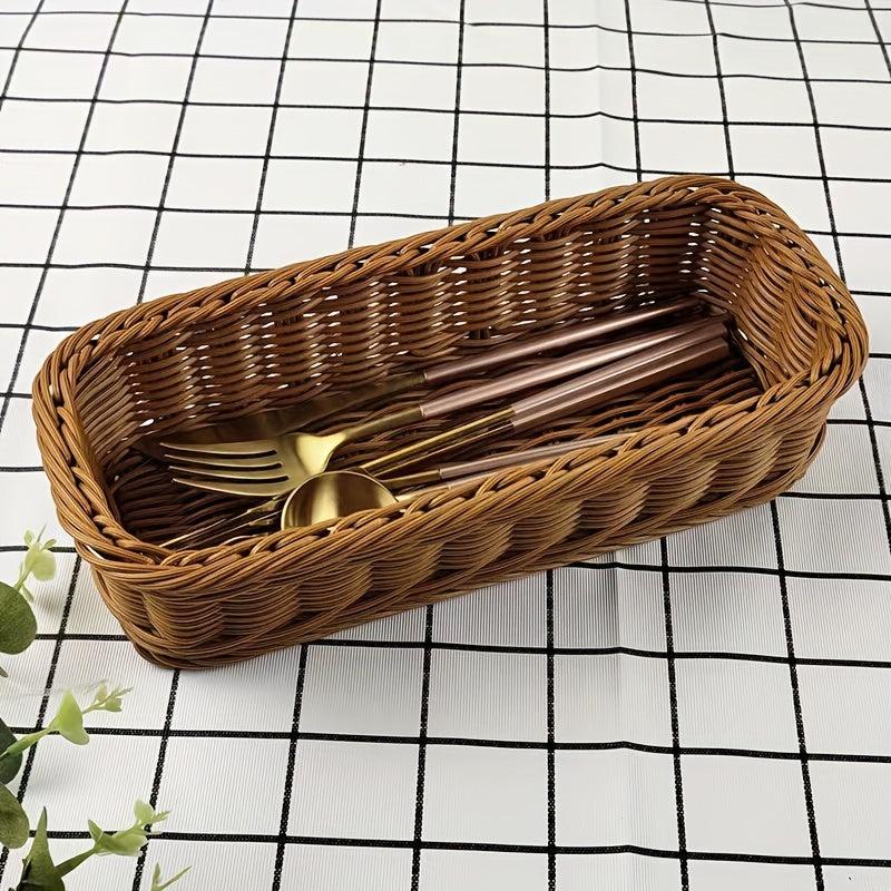 Rattan Woven Utensils Storage Basket for Home Kitchen Supplies
