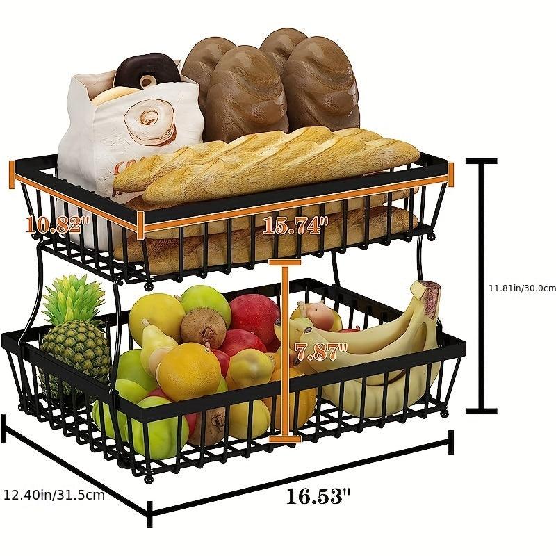 2 Layers Fruit Basket For Kitchen Countertop Vegetable Bread Basket