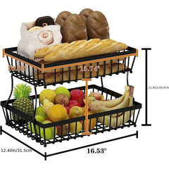 2 Layers Fruit Basket For Kitchen Countertop Vegetable Bread Basket