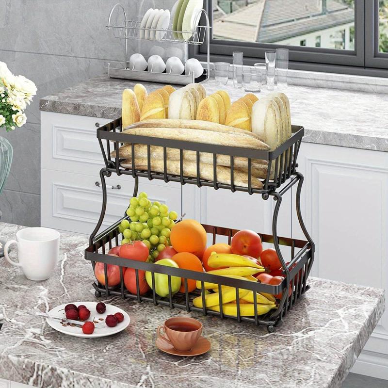 2 Layers Fruit Basket For Kitchen Countertop Vegetable Bread Basket